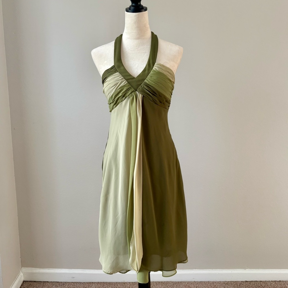 Sangria Green Two-Tone Chiffon Halter Dress